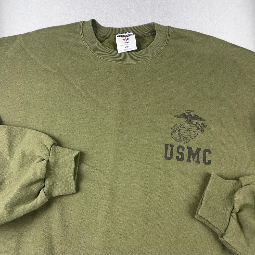 Vintage USMC Marine Corps Sweatshirt Mens 2XL Green Jerzees Crewneck Pullover